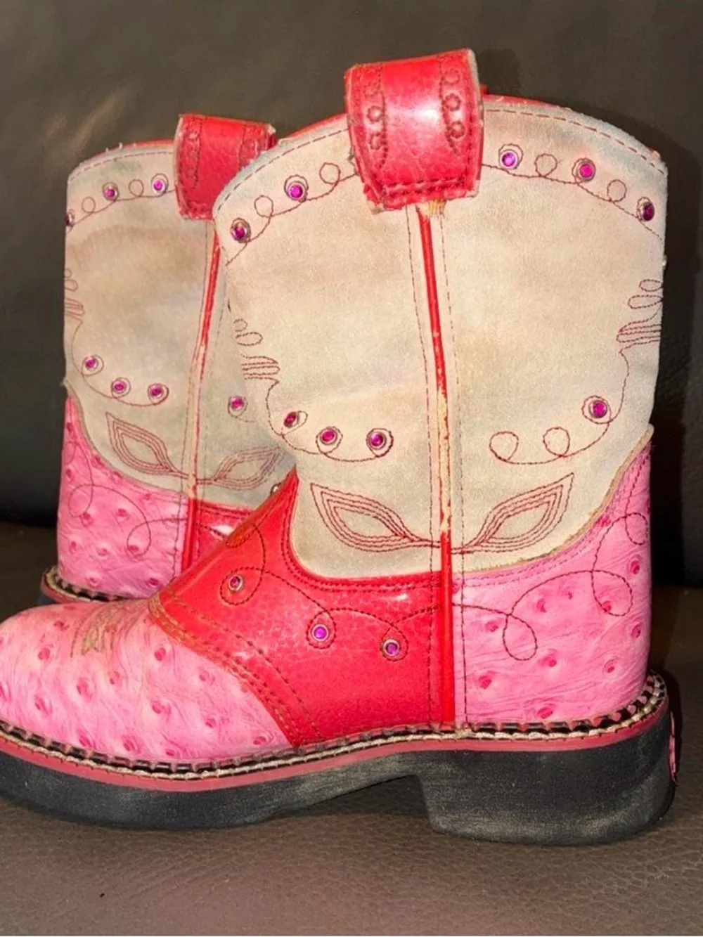 Ariat Red and Tan Leather Western Pull-On Boots